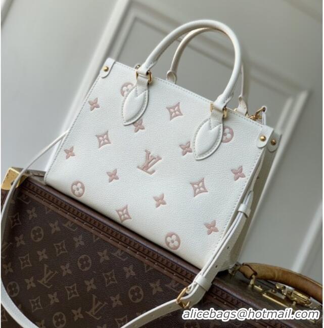 Grade Quality Louis Vuitton OnTheGo PM Tote Bag in Milky White/Peach Cowhide Leather M28313 2026