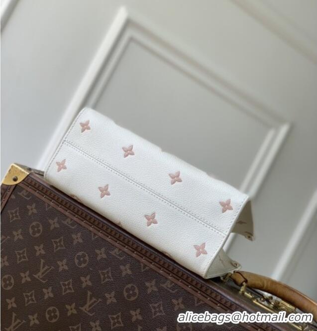 Grade Quality Louis Vuitton OnTheGo PM Tote Bag in Milky White/Peach Cowhide Leather M28313 2026