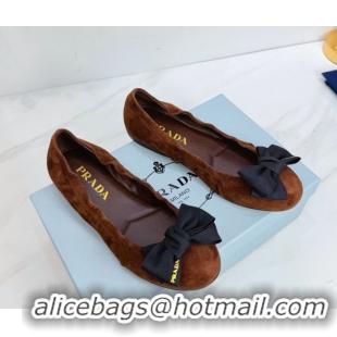 Top Grade Prada Suede ballerinas flat with bow Dark Brown 1F322O 0227115