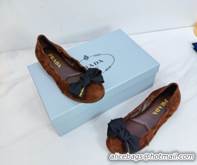 Top Grade Prada Suede ballerinas flat with bow Dark Brown 1F322O 0227115