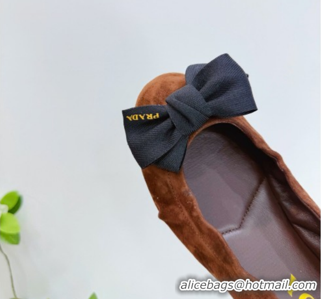 Top Grade Prada Suede ballerinas flat with bow Dark Brown 1F322O 0227115