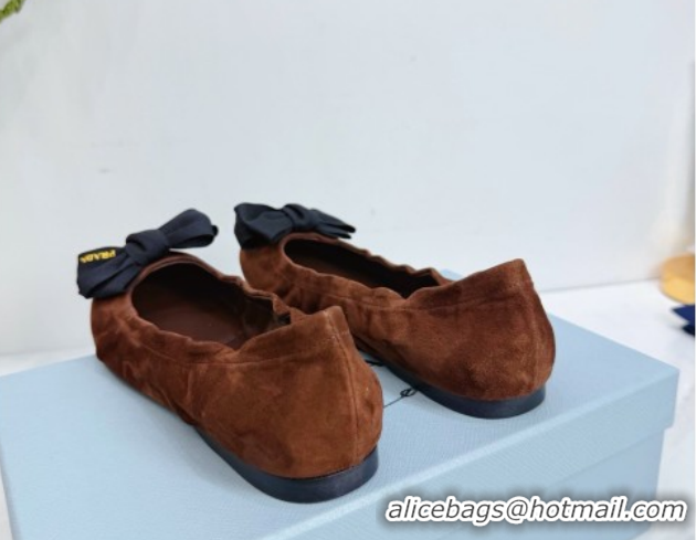 Top Grade Prada Suede ballerinas flat with bow Dark Brown 1F322O 0227115