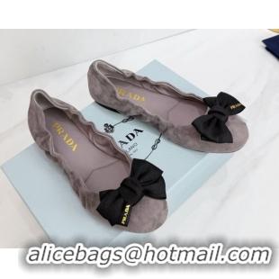 Classic Hot Prada Suede ballerinas flat with bow Grey 1F322O 0227116