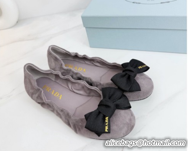 Classic Hot Prada Suede ballerinas flat with bow Grey 1F322O 0227116