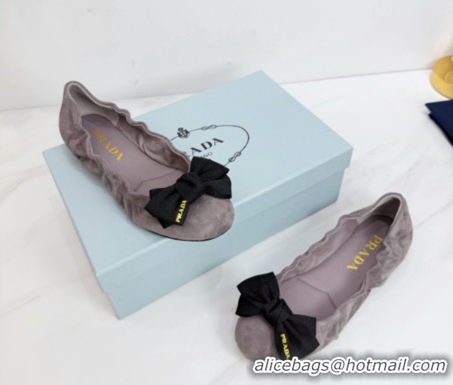 Classic Hot Prada Suede ballerinas flat with bow Grey 1F322O 0227116