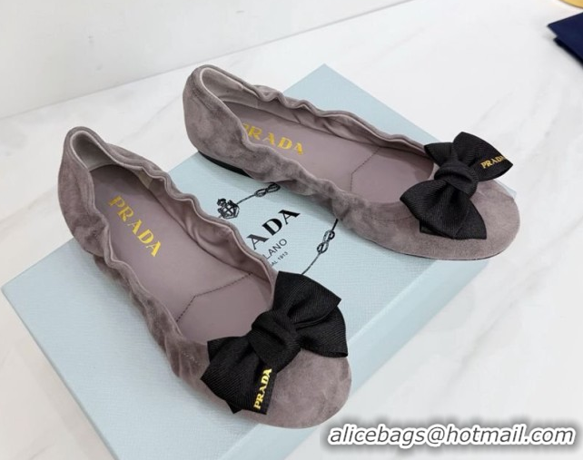 Classic Hot Prada Suede ballerinas flat with bow Grey 1F322O 0227116