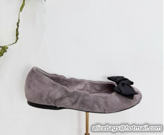 Classic Hot Prada Suede ballerinas flat with bow Grey 1F322O 0227116