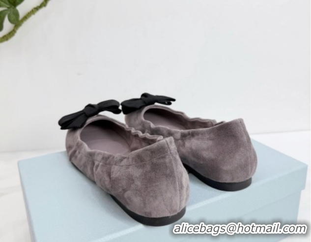 Classic Hot Prada Suede ballerinas flat with bow Grey 1F322O 0227116