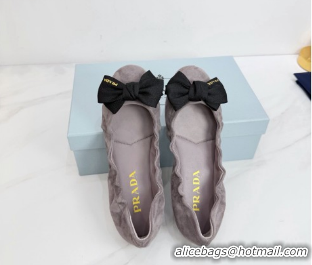 Classic Hot Prada Suede ballerinas flat with bow Grey 1F322O 0227116