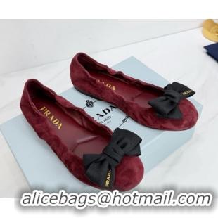 Grade Quality Prada Suede ballerinas flat with bow Burgundy 1F322O 0227117
