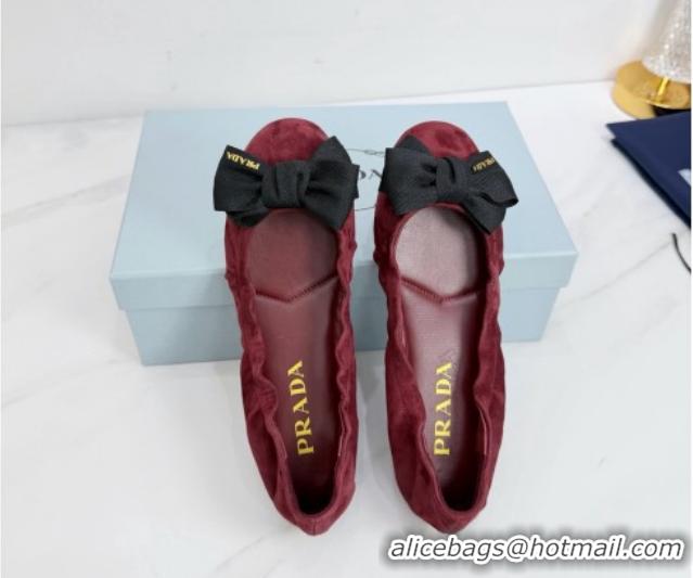 Grade Quality Prada Suede ballerinas flat with bow Burgundy 1F322O 0227117