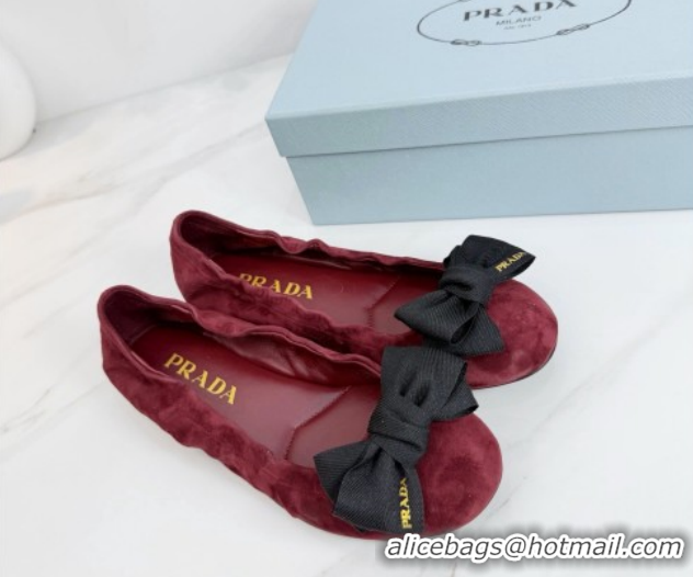 Grade Quality Prada Suede ballerinas flat with bow Burgundy 1F322O 0227117