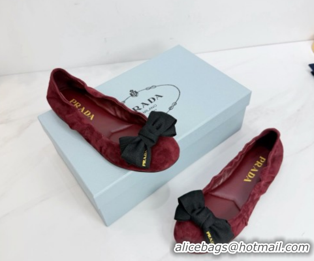 Grade Quality Prada Suede ballerinas flat with bow Burgundy 1F322O 0227117