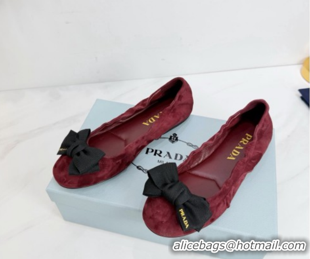 Grade Quality Prada Suede ballerinas flat with bow Burgundy 1F322O 0227117