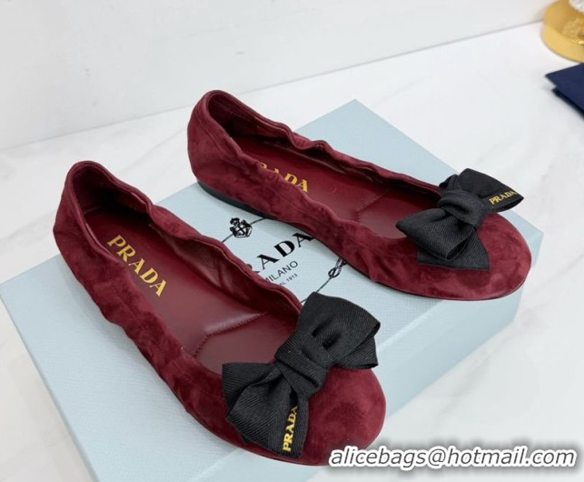Grade Quality Prada Suede ballerinas flat with bow Burgundy 1F322O 0227117
