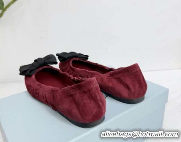 Grade Quality Prada Suede ballerinas flat with bow Burgundy 1F322O 0227117