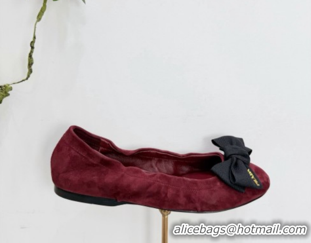 Grade Quality Prada Suede ballerinas flat with bow Burgundy 1F322O 0227117