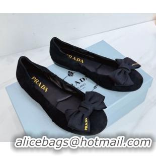 Good Quality Prada Suede ballerinas flat with bow Black 1F322O 0227118