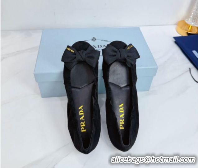 Good Quality Prada Suede ballerinas flat with bow Black 1F322O 0227118