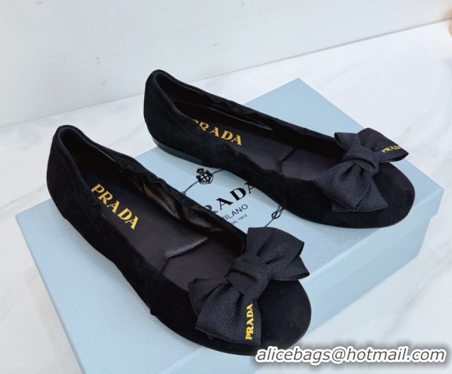 Good Quality Prada Suede ballerinas flat with bow Black 1F322O 0227118