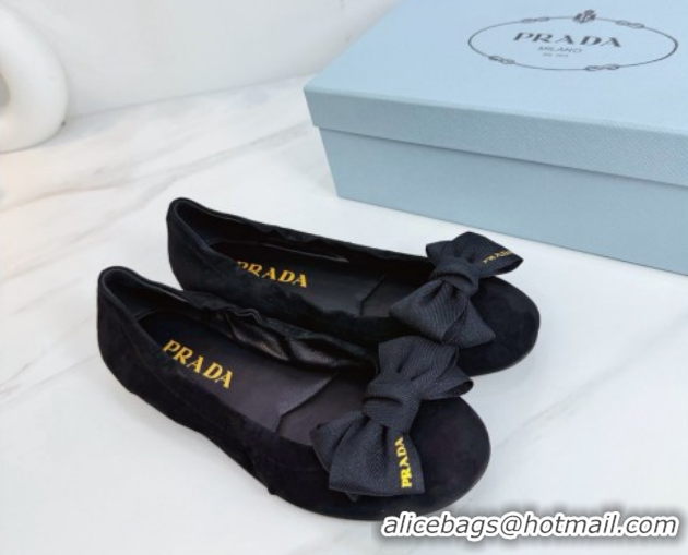 Good Quality Prada Suede ballerinas flat with bow Black 1F322O 0227118