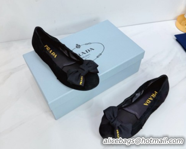 Good Quality Prada Suede ballerinas flat with bow Black 1F322O 0227118