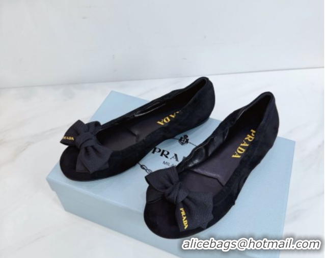 Good Quality Prada Suede ballerinas flat with bow Black 1F322O 0227118