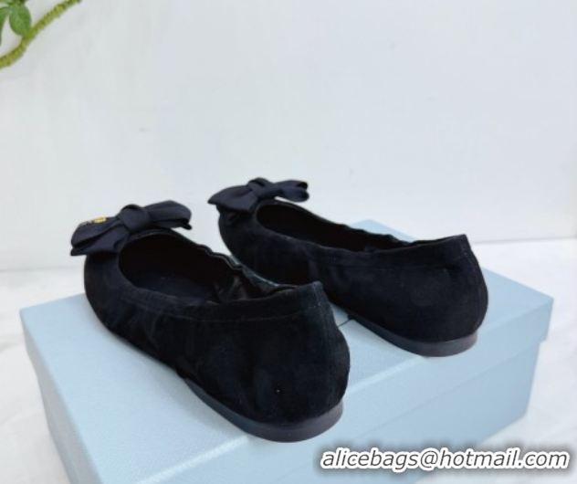Good Quality Prada Suede ballerinas flat with bow Black 1F322O 0227118