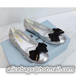 Best Grade Prada Nappa leather ballerinas flat with bow Silver 1F322O 0227119