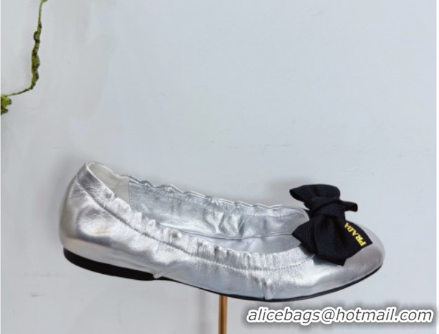 Best Grade Prada Nappa leather ballerinas flat with bow Silver 1F322O 0227119