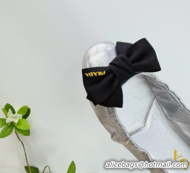 Best Grade Prada Nappa leather ballerinas flat with bow Silver 1F322O 0227119