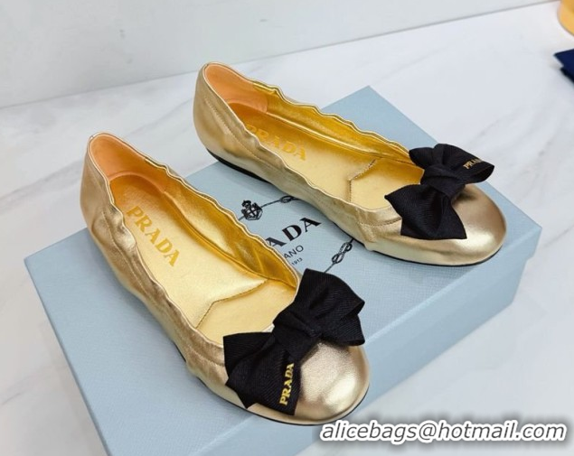 Pretty Style Prada Nappa leather ballerinas flat with bow Gold 1F322O 0227120