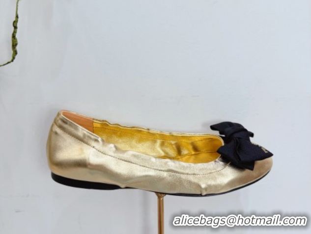 Pretty Style Prada Nappa leather ballerinas flat with bow Gold 1F322O 0227120