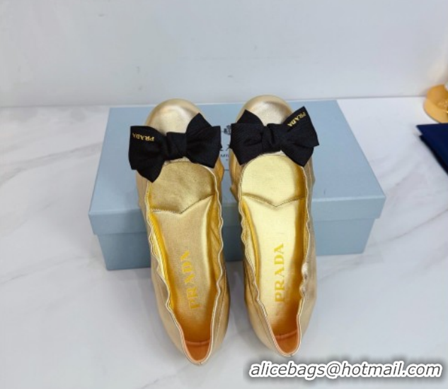 Pretty Style Prada Nappa leather ballerinas flat with bow Gold 1F322O 0227120