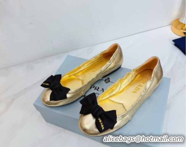 Pretty Style Prada Nappa leather ballerinas flat with bow Gold 1F322O 0227120