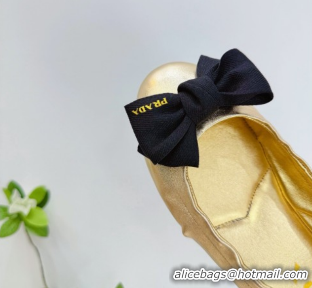 Pretty Style Prada Nappa leather ballerinas flat with bow Gold 1F322O 0227120