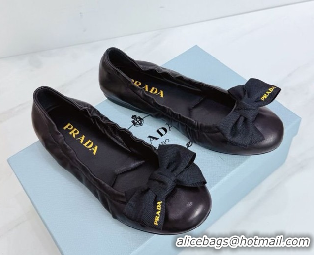 Good Product Prada Nappa leather ballerinas flat with bow Black 1F322O 0227121