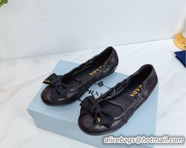 Good Product Prada Nappa leather ballerinas flat with bow Black 1F322O 0227121