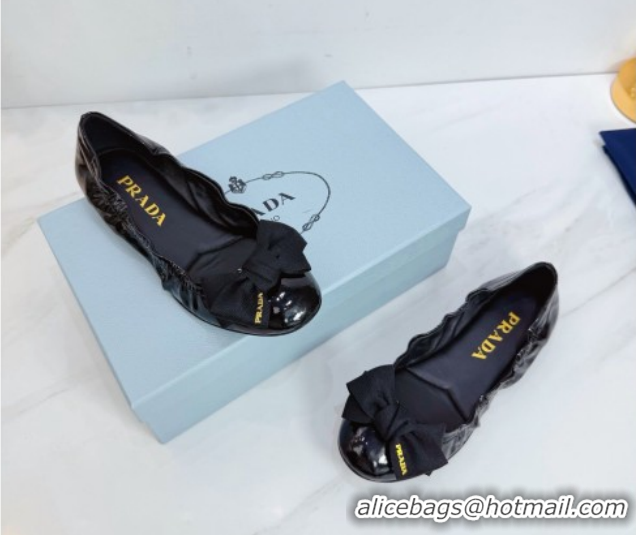 Purchase Prada Patent leather ballerinas flat with bow Black 1F322O 0227122