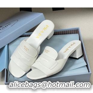 Luxury Prada Leather Heel Slides Sandal 3.5cm with Strap White 1XX781 0228041