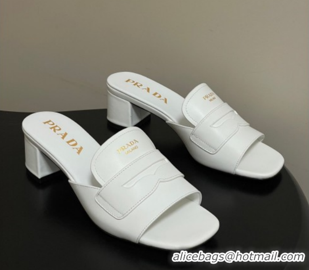 Luxury Prada Leather Heel Slides Sandal 3.5cm with Strap White 1XX781 0228041