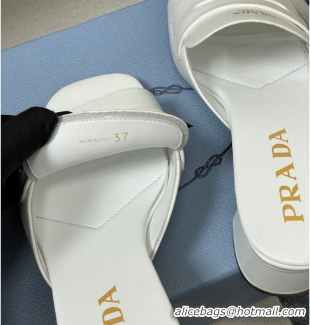 Luxury Prada Leather Heel Slides Sandal 3.5cm with Strap White 1XX781 0228041