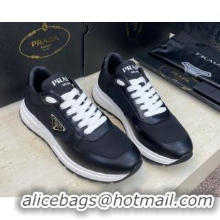 Fashion Prada Men's Prax 01 nylon and leather sneakers Black/White 1E804M 0228043