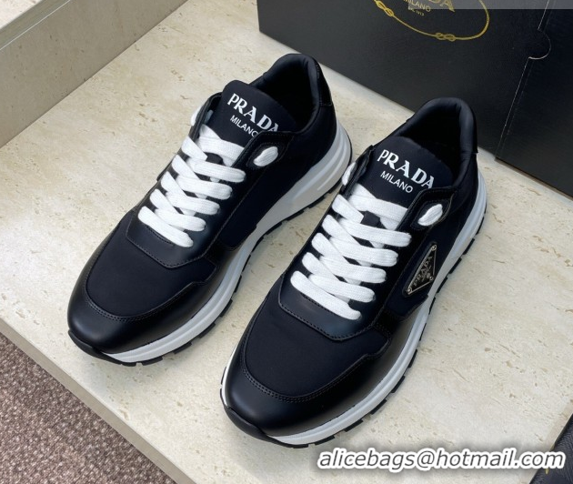 Fashion Prada Men's Prax 01 nylon and leather sneakers Black/White 1E804M 0228043