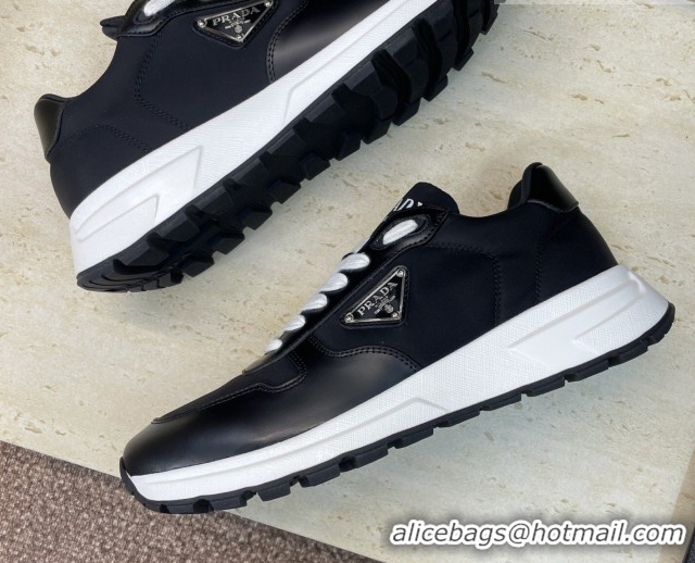 Fashion Prada Men's Prax 01 nylon and leather sneakers Black/White 1E804M 0228043