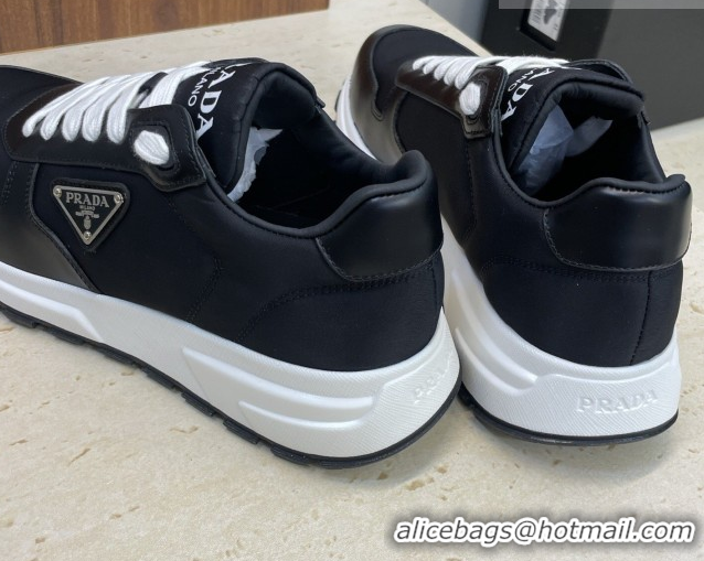 Fashion Prada Men's Prax 01 nylon and leather sneakers Black/White 1E804M 0228043