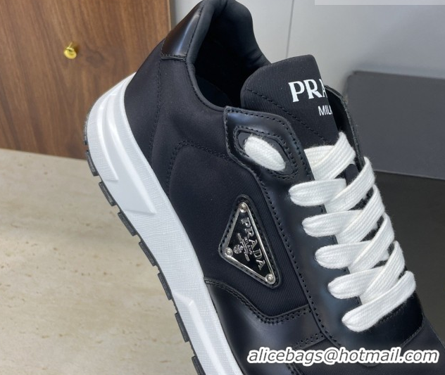 Fashion Prada Men's Prax 01 nylon and leather sneakers Black/White 1E804M 0228043