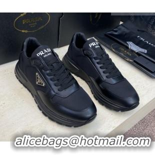Top Grade Prada Men's Prax 01 nylon and leather sneakers Black2 1E804M 0228044