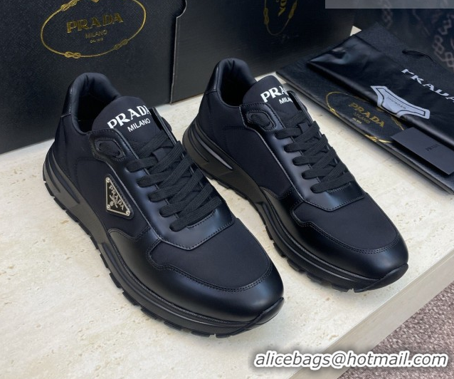 Top Grade Prada Men's Prax 01 nylon and leather sneakers Black2 1E804M 0228044