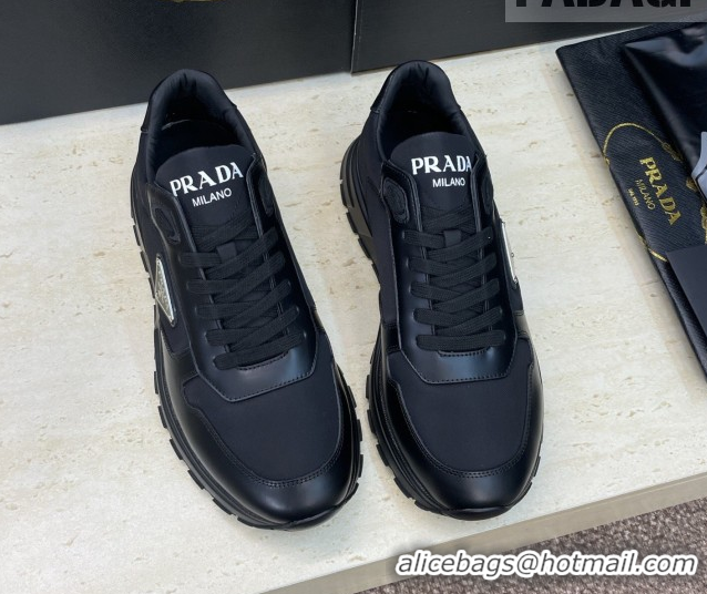Top Grade Prada Men's Prax 01 nylon and leather sneakers Black2 1E804M 0228044
